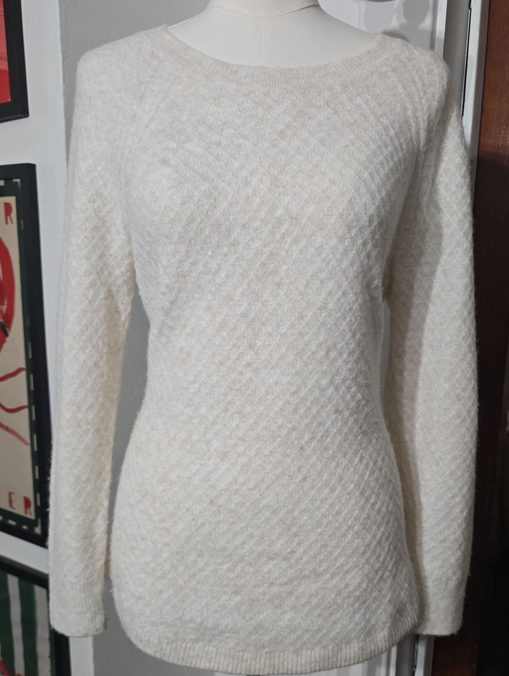 LOFT Small Cream Textured Crewneck Sweater